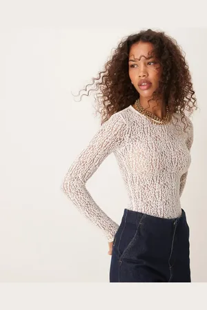 New Look Offwhite bodystocking med rund hals i blondestof-Hvid