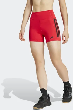 adidas Optime - Rubinrøde 1/4-leggingshorts med 3 striber