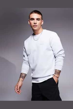 HUGO BOSS Salbo DropNeedle - Lysegrå sweatshirt med rund hals i regular fit