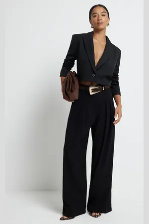 River Island Sorte bukser med vide ben og plisseringer
