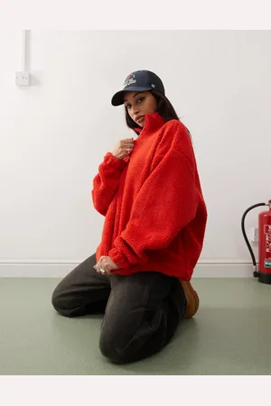COLLUSION Oversized sweatshirt med ståkrave med lynlås i imiteret lammeskind
