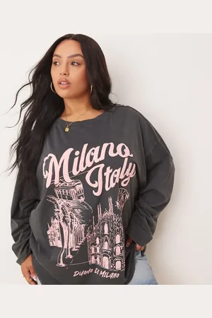 ASOS ASOS DESIGN Curve - Koksgrå oversized skater-T-shirt med lange ærmer og 