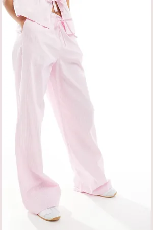 Stradivarius Pink-stribede bukser med bindebånd fortil - Del af sæt
