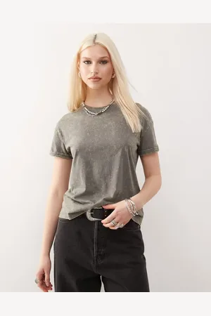 Noisy May Grå og forvasket T-shirt med firkantet pasform