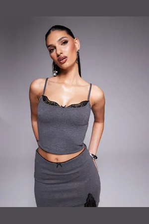 ASOS Cropped cami-top med blondedetaljer ved brystet - Del af sæt