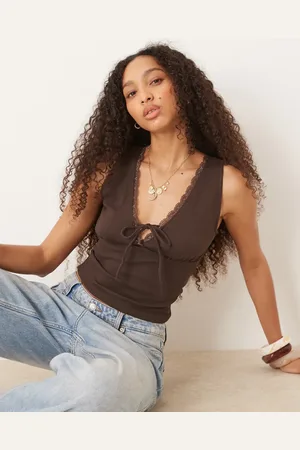 Gina Tricot Ribstrikket tanktop med bindebånd foran