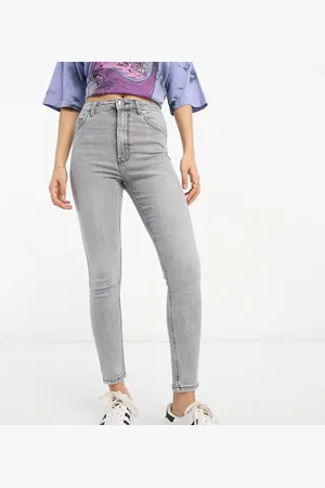 Bershka Petite - Ankellange skinny-jeans med høj talje i grå