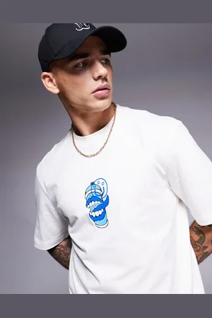 Hugo Blue Nutongo - Råhvid T-shirt med logoprint af spraymaling