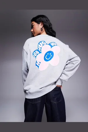 Hugo Blue Oversized grå sweatshirt med blomsterprint