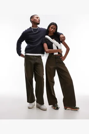 Dickies Loose Wave - Indigoblå denimjeans med vide ben i brun vask