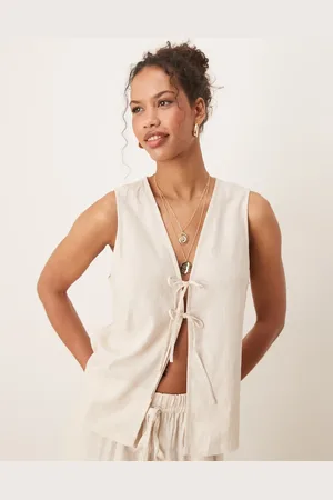 ASOS Vest med bindebånd fortil i hørblanding - Del af sæt-Neutral