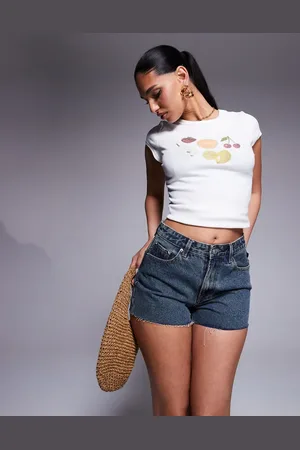 Princess Polly Blå og forvaskede denimshorts med mellemhøj talje