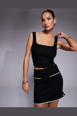 ASOS Top med rhinstenskant i ponte - Del af sæt