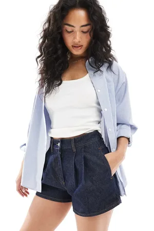ASOS Indigoblå shorts med plisseringer i denim
