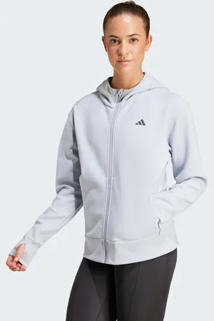 adidas Designed 4 Training - Sølvfarvet sweatshirt med gennemgående lynlås og hætte