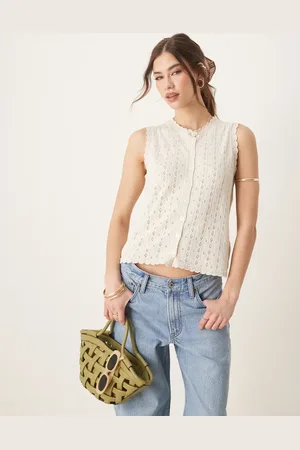 ASOS Ecrufarvet tanktop i pointelle-strik-Hvid