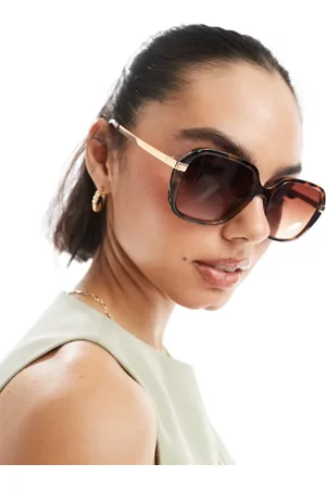New Look Brune firkantede solbriller med guldfarvet detalje