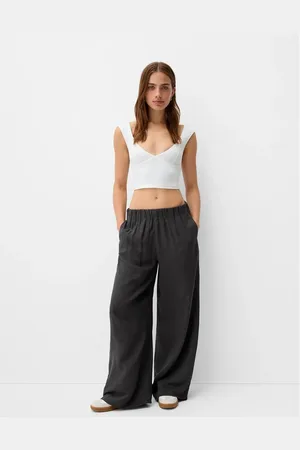 Bershka Mørkegrå pull-on-bukser med vide ben