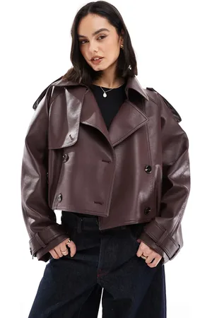 ASOS Chokoladebrun bomber-trenchcoat i læderlook