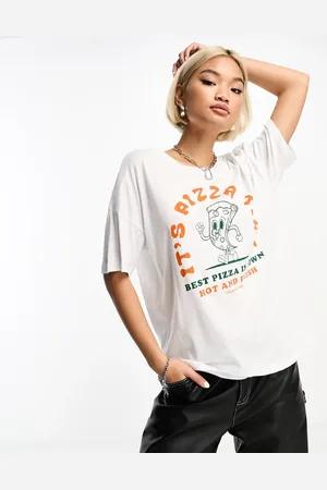 Noisy May Oversized T-shirt med pizzaprint i