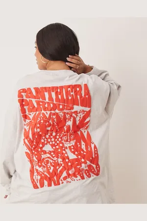 ASOS ASOS DESIGN Curve - Lysegrå og meleret samt langærmet skater-T-shirt med leopard og blomstergrafik