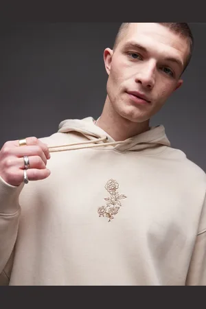 Topman Oversized hættetrøje med blomsterbroderi-Neutral