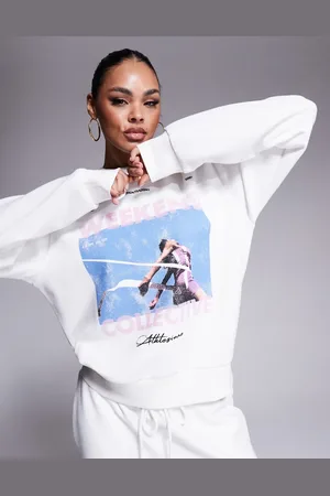 ASOS Weekend Collective - Sweatshirt med tekstur og grafisk løberprint - Del af sæt-Hvid