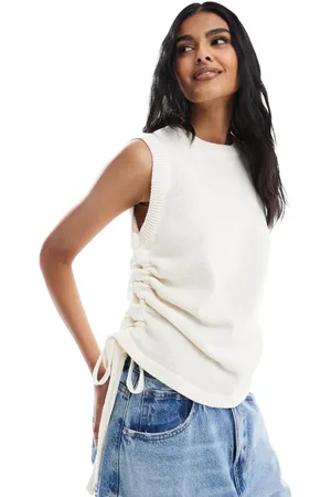 ASOS Ecrufarvet strikket tanktop med rynket design-Hvid