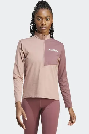 adidas Terrex Multi Climacool - Lerfarvet og langærmet T-shirt med 1/2-lynlås-Brun
