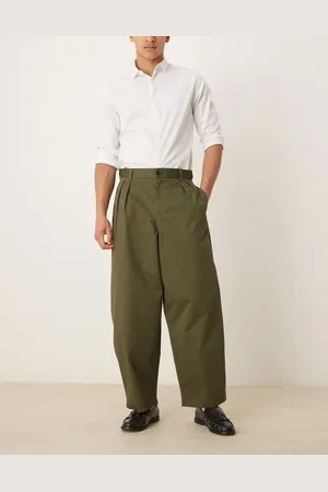 ASOS Kakifarvede bukser med ekstremt tapered pasform og plisseringer-Grøn