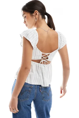 Hollister Grønstribet babydoll-top med flæseærmer-Gul