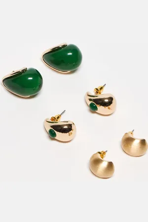 Accessorize Pakke med 3 par guldfarvede øreringe med buet design i resin