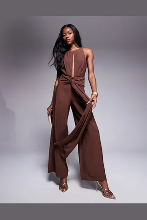 ASOS Chokoladebrunt jumpsuit med høj hals og bindedetaljer