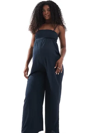 Mama;licious Mamalicious - Marineblåt jumpsuit med vide ben og stropper