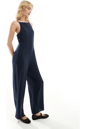 Monki Jumpsuit med firkantet hals og ben med vidde i marineblå