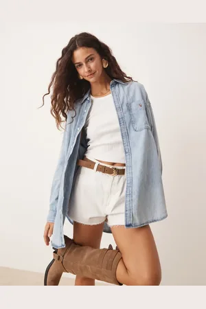 Ralph Lauren Lyseblå oversized denimskjorte med sænket kant