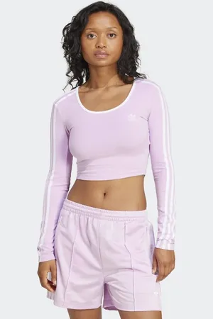 adidas Adicolor - Lyserød og cropped langærmet T-shirt med 3 striber