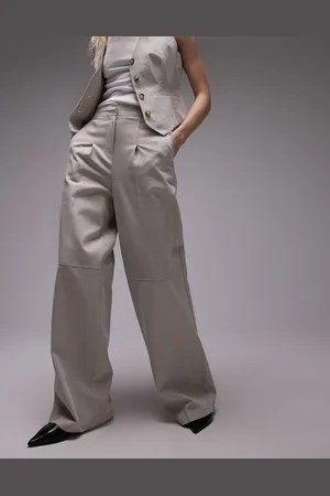 Topshop Beige bukser med vidde og sømdetaljer-Hvid