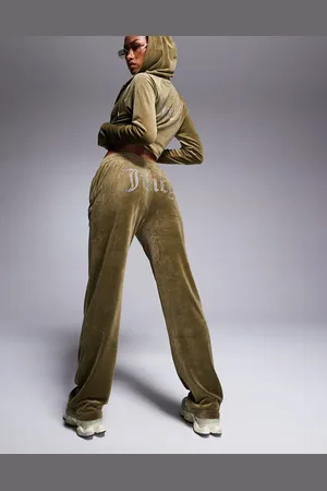 Juicy Couture Joggingbukser i mørk olivengrøn velour med lige ben - Del af sæt