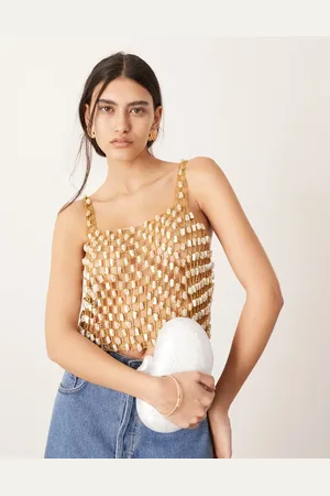 ASOS Guldfarvet croptop uden ærmer med perle- og kædeudsmykning