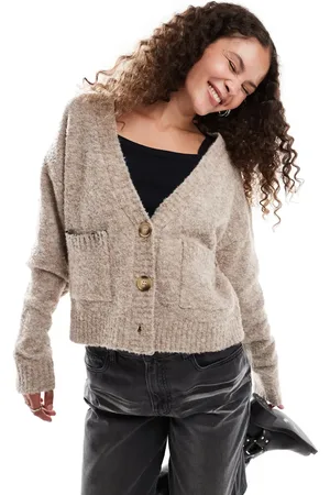 Daisy Street Cropped cardigan med tæppesyninger i firkantet pasform-Hvid