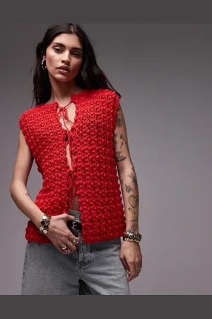 Topshop Premium - vest i håndstrikket materiale med bindebånd