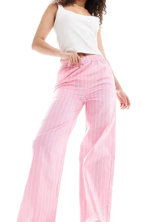 Luna Pink og oversized pyjamasbukser med striber og vidde i bomuld-Multifarvet