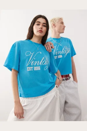 Reclaimed Cropped fodbold-T-shirt i unisex-stil i airtex-materiale i firkantet pasform