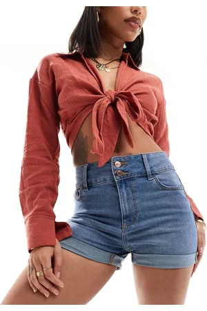 New Look Højtaljede denimshorts i -Sort