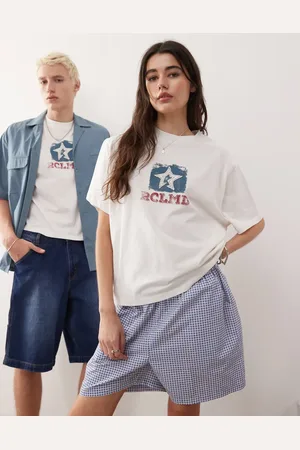 Reclaimed Unisex-T-shirt med firkantet pasform og grafisk stjerneapplikation-Hvid