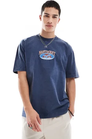 Hollister Vasket blå T-shirt med motivprint i kraftigt stof i firkantet pasform