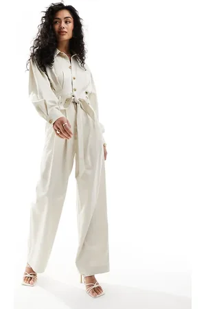 & OTHER STORIES Langærmet jumpsuit med knapper foran og bindebånd i taljen i -Neutral