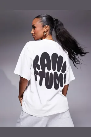 Kaiia Studio - Sort oversized T-shirt med boblelogoprint på ryggen-Hvid