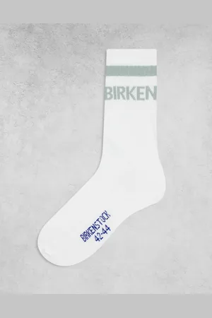 Birkenstock Hvide/salviegrønne unisex-sokker i bomuld med stribe